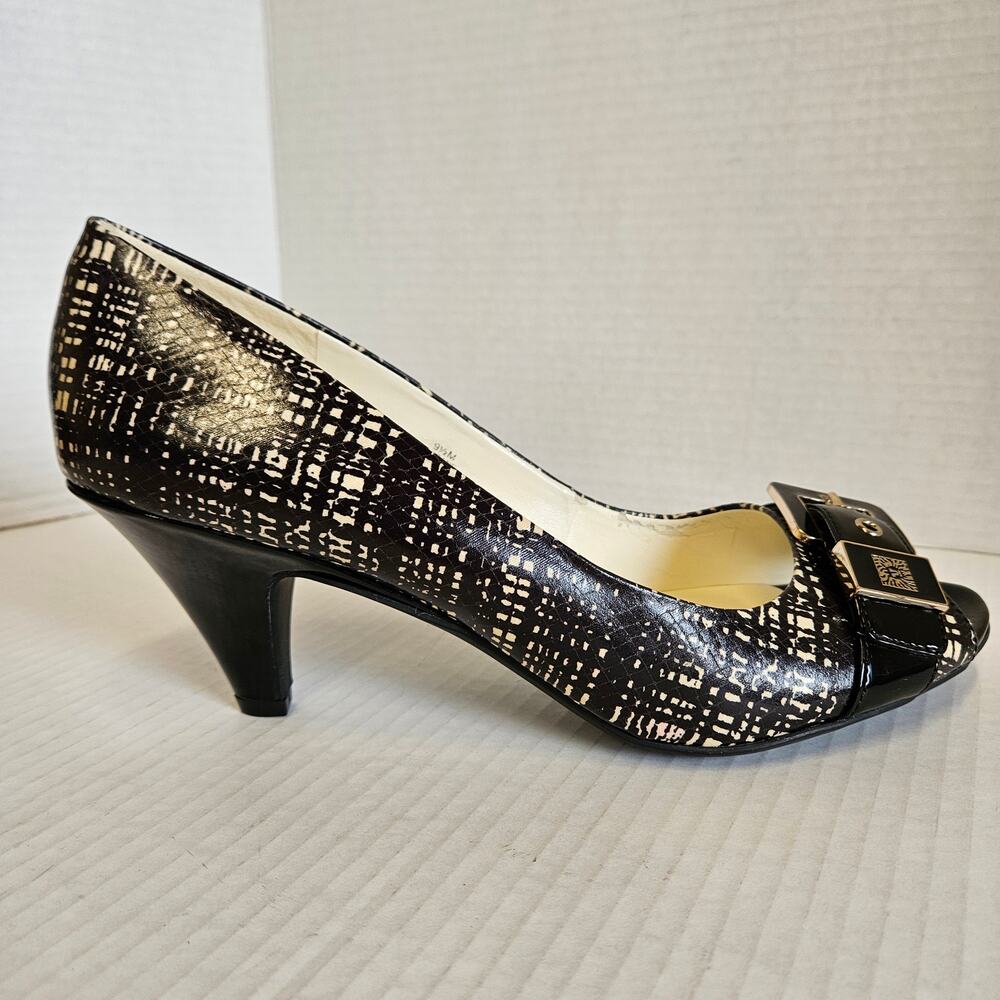 Black/White‎ Plaid Anne Klein iflex Akdane Peep Toe Pumps Size 9.5 M